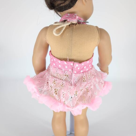 Unbranded Pale Pink & White Polka Dot Lace Halter Neck Dress for 18" Dolls - GUC - Picture 3 of 9